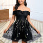 Adalynn A-line Off the Shoulder Short Tulle Lace Homecoming Dress With Embroidered DLP0025720