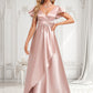 Lilith A-line V-Neck Floor-Length Stretch Satin Bridesmaid Dress With Ruffle DLP0025787