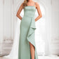 Kassidy A-line Square Floor-Length Satin Bridesmaid Dress With Ruffle DLP0025736