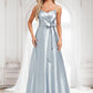 Nancy A-line V-Neck Floor-Length Stretch Satin Bridesmaid Dress DLP0025795