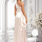 Kadence A-line One Shoulder Floor-Length Stretch Satin Bridesmaid Dress With Ruffle DLP0025818