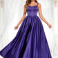 Lori Ball-Gown/Princess Scoop Floor-Length Satin Prom Dresses With Appliques Lace Beading DLP0025865