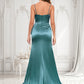 Bridget Trumpet/Mermaid V-Neck Sweep Train Stretch Satin Prom Dresses DLP0025855