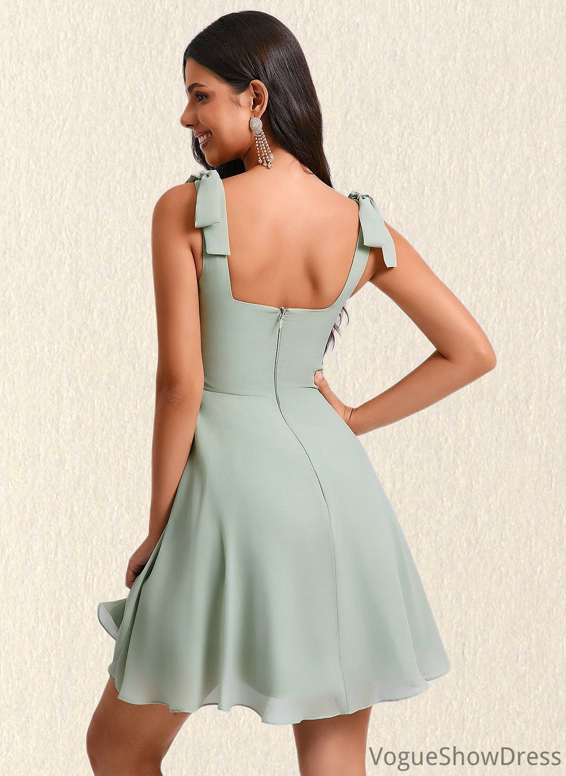 Marley A-line Square Short Chiffon Homecoming Dress With Bow DLP0025655