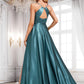 Lisa A-line Cowl Floor-Length Stretch Satin Bridesmaid Dress With Ruffle DLP0025781