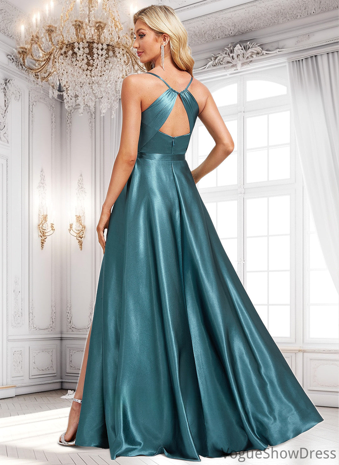 Lisa A-line Cowl Floor-Length Stretch Satin Bridesmaid Dress With Ruffle DLP0025781