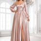 Amaris A-line V-Neck Floor-Length Stretch Satin Prom Dresses DLP0025880