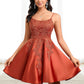 Gertrude A-line Scoop Short Satin Lace Homecoming Dress With Sequins DLP0025683