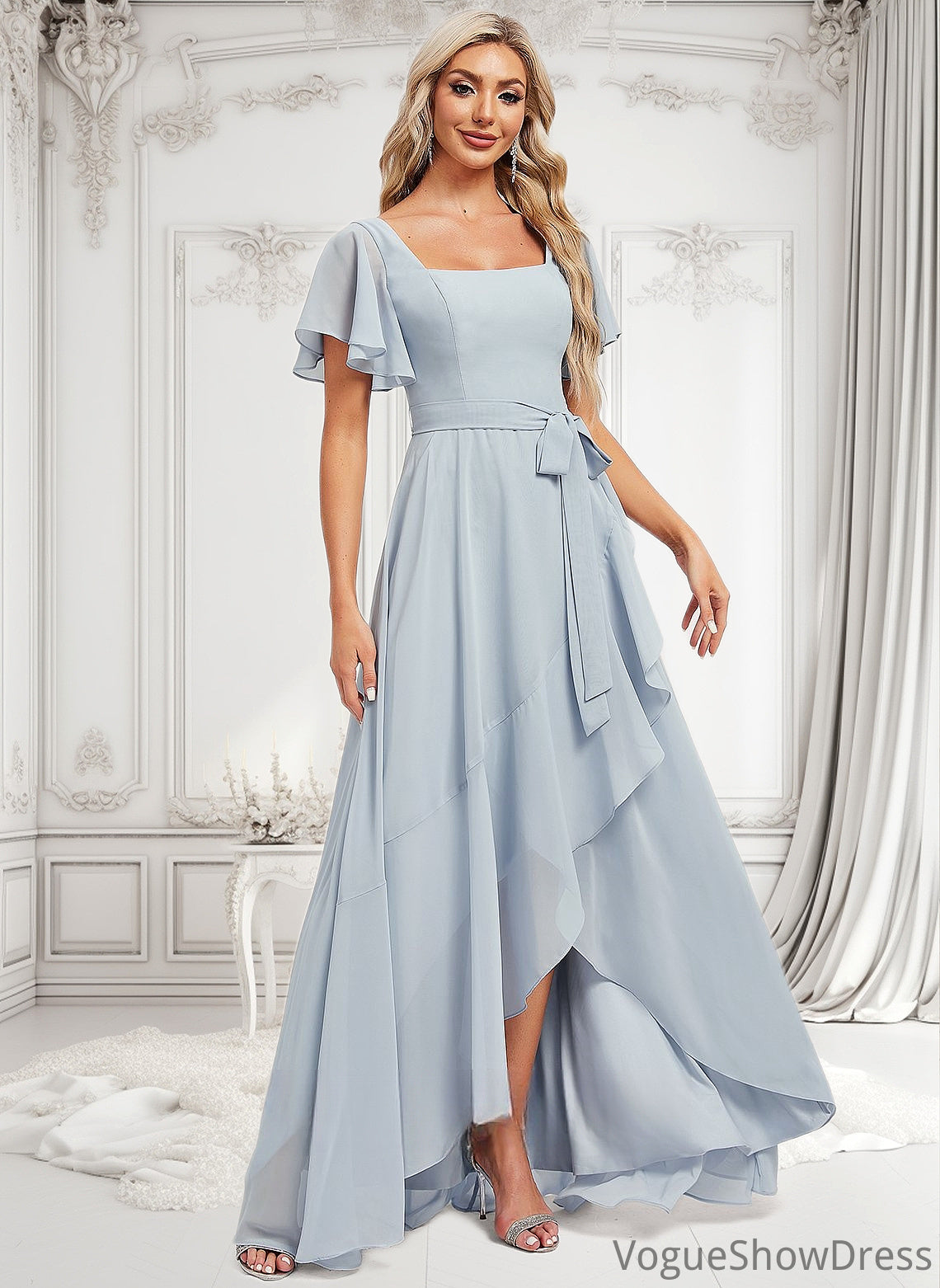 Carolina A-line Square Asymmetrical Chiffon Bridesmaid Dress DLP0025796