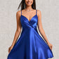 Mckayla A-line V-Neck Short Stretch Satin Homecoming Dress With Pleated DLP0025705