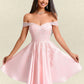 Camryn A-line Off the Shoulder Short Satin Homecoming Dress With Rhinestone Beading Appliques Lace DLP0025679