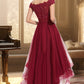 Scarlett A-line Off the Shoulder Asymmetrical Lace Tulle Homecoming Dress With Beading Bow Sequins DLP0020535