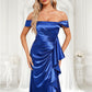 Ali Trumpet/Mermaid Off the Shoulder Floor-Length Stretch Satin Bridesmaid Dress With Ruffle DLP0025800