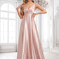 Valery A-line V-Neck Floor-Length Stretch Satin Bridesmaid Dress DLP0025779