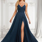 Sam A-line V-Neck Floor-Length Chiffon Prom Dresses With Pleated DLP0025830