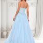 Natalia Ball-Gown/Princess Straight Sweep Train Tulle Prom Dresses With Sequins Appliques Lace DLP0025864