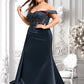 Shelby Trumpet/Mermaid Off the Shoulder Sweep Train Satin Prom Dresses With Sequins Appliques Lace DLP0025835