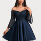 Aileen A-line Off the Shoulder Short Satin Homecoming Dress With Sequins DLP0025651