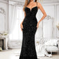 Precious Trumpet/Mermaid V-Neck Sweep Train Sequin Prom Dresses DLP0025850