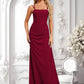 Ruby Trumpet/Mermaid Square Floor-Length Chiffon Bridesmaid Dress DLP0025826