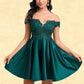 Millicent A-line Off the Shoulder Short Lace Satin Homecoming Dress With Rhinestone DLP0025718