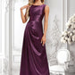 Claudia A-line Scoop Floor-Length Stretch Satin Bridesmaid Dress DLP0025829