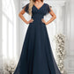 Natalya A-line V-Neck Floor-Length Chiffon Bridesmaid Dress DLP0025806