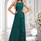 Angela A-line Scoop Floor-Length Chiffon Bridesmaid Dress With Ruffle DLP0025814