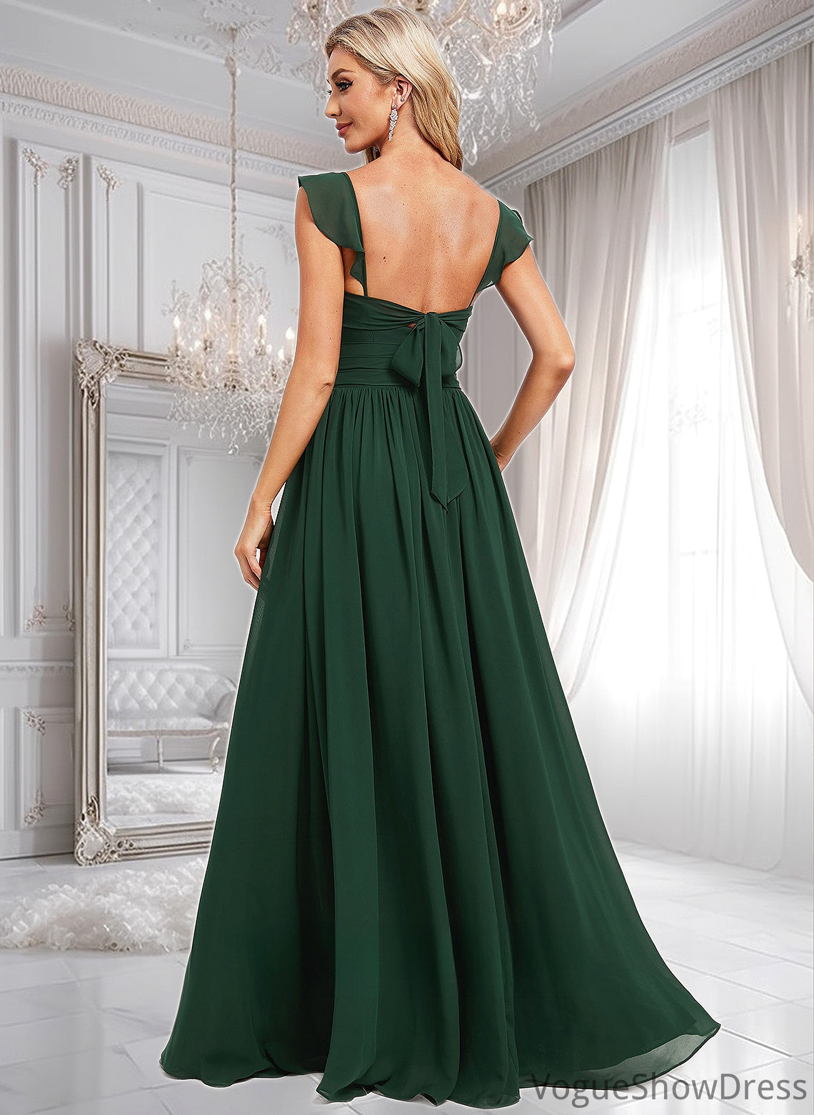 Lara A-line V-Neck Floor-Length Chiffon Bridesmaid Dress With Ruffle DLP0025811