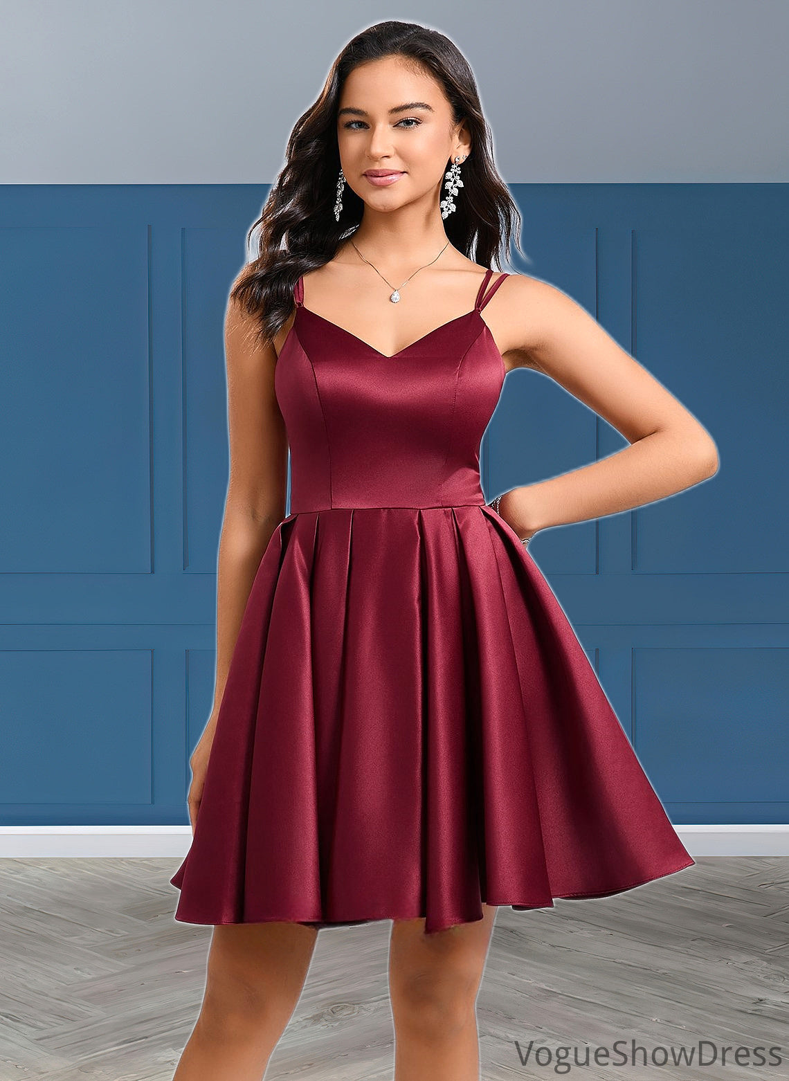 Emerson Ball-Gown/Princess V-Neck Short Satin Homecoming Dress With Bow DLP0025662