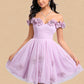 Janiya Ball-Gown/Princess Off the Shoulder Short Tulle Homecoming Dress With Pleated Flower DLP0025668