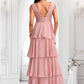 Aliza A-line V-Neck Floor-Length Chiffon Bridesmaid Dress DLP0025749