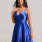 Mckayla A-line V-Neck Short Stretch Satin Homecoming Dress With Pleated DLP0025705