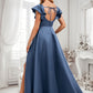 Everleigh A-line Square Floor-Length Satin Bridesmaid Dress With Ruffle DLP0025774