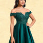 Millicent A-line Off the Shoulder Short Lace Satin Homecoming Dress With Rhinestone DLP0025718