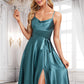 Lisa A-line Cowl Floor-Length Stretch Satin Bridesmaid Dress With Ruffle DLP0025781