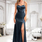 Shiloh A-line V-Neck Floor-Length Stretch Satin Bridesmaid Dress DLP0025734