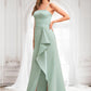 Kassidy A-line Square Floor-Length Satin Bridesmaid Dress With Ruffle DLP0025736