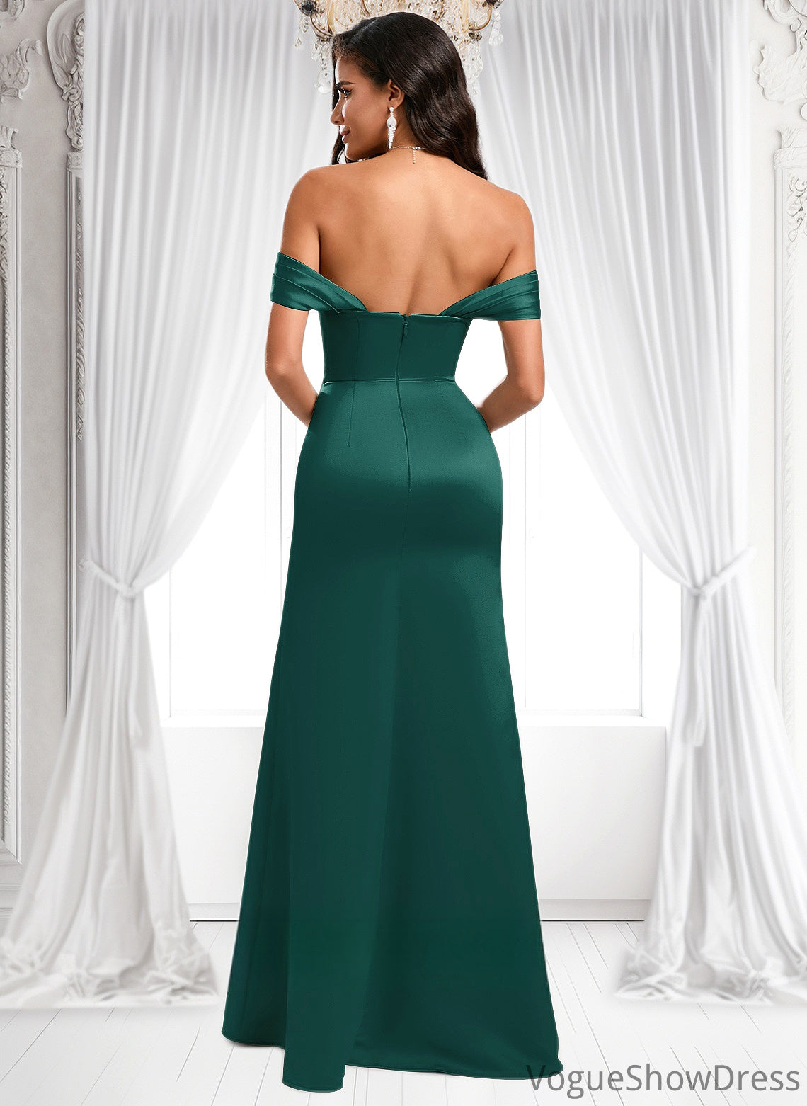 Stephanie Trumpet/Mermaid Off the Shoulder Square Floor-Length Satin Prom Dresses With Ruffle DLP0025883