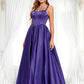 Lori Ball-Gown/Princess Scoop Floor-Length Satin Prom Dresses With Appliques Lace Beading DLP0025865