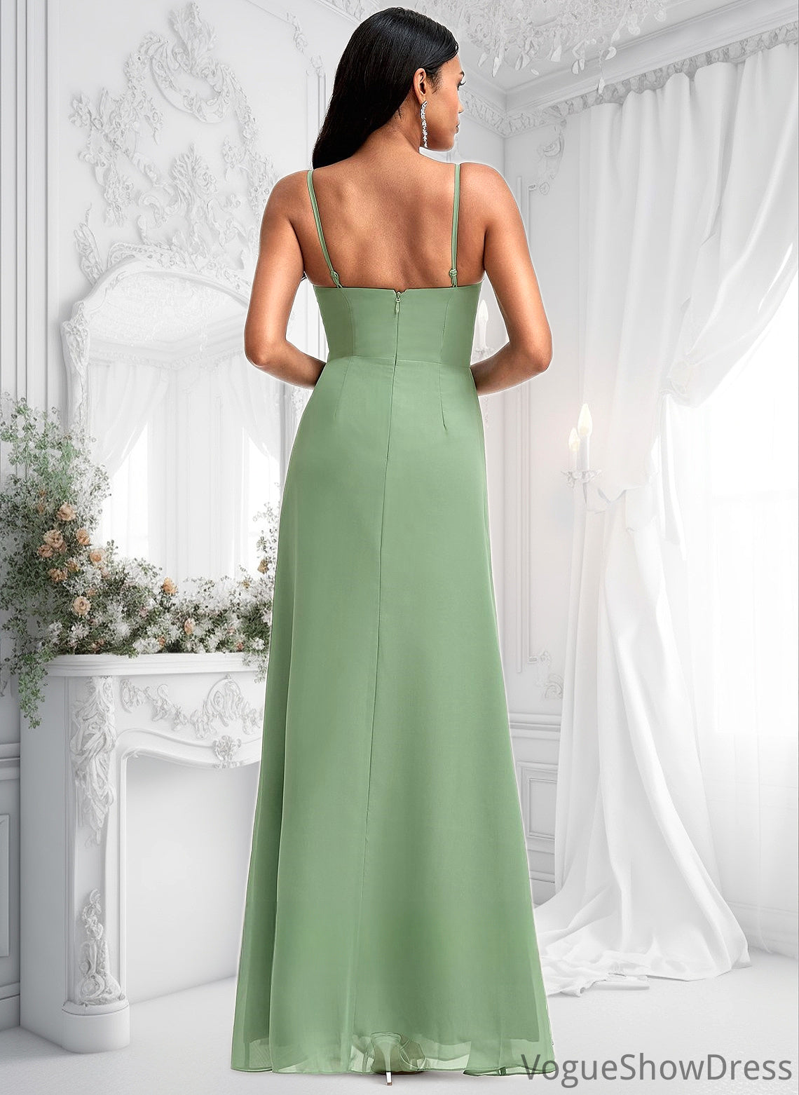 Kamari A-line Cowl Floor-Length Chiffon Bridesmaid Dress DLP0025741