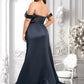 Shelby Trumpet/Mermaid Off the Shoulder Sweep Train Satin Prom Dresses With Sequins Appliques Lace DLP0025835