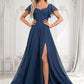 Tiana A-line V-Neck Floor-Length Chiffon Bridesmaid Dress With Ruffle DLP0025802