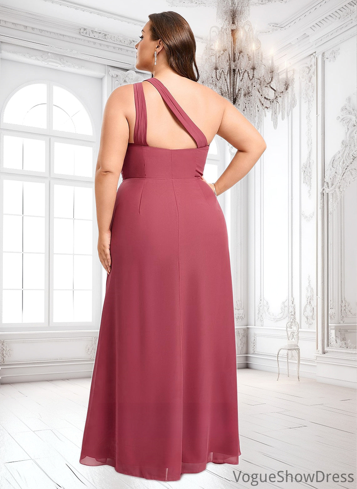 Lara A-line One Shoulder Floor-Length Chiffon Bridesmaid Dress With Ruffle DLP0025824