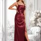 Ariana Trumpet/Mermaid Square Floor-Length Stretch Satin Prom Dresses With Ruffle DLP0025875