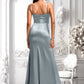 Adrianna A-line V-Neck Floor-Length Stretch Satin Bridesmaid Dress DLP0025728