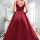 Quinn A-line V-Neck Floor-Length Satin Bridesmaid Dress DLP0025775