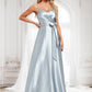 Nancy A-line V-Neck Floor-Length Stretch Satin Bridesmaid Dress DLP0025795