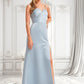 Haven A-line V-Neck Floor-Length Satin Bridesmaid Dress DLP0025724