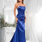 Caitlyn Trumpet/Mermaid Straight Sweep Train Stretch Satin Prom Dresses With Rhinestone DLP0025861